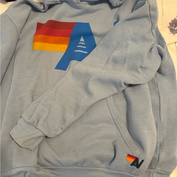 Aviator Nation Light Blue Hoodie with Rainbow Logo - Picture 5 of 5